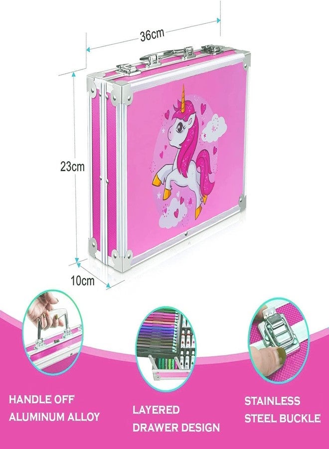 Brille Bee Unicorn Art&Craft Painting Box,Big Coloring Suitcase Multiple 145 Color Kit,Professional Drawing Water Color Pencils,Oil Pastel,Sketches&Acrylic Paint Brush for Girls&Boys (Unicorn) - Image 4